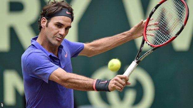 Roger Federer in action in the Gerry Weber Open in Halle