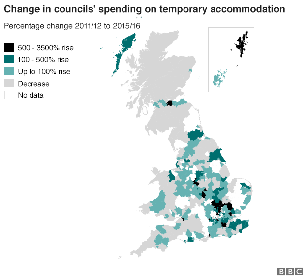 Graphic of councils' spending on temporary accommodation