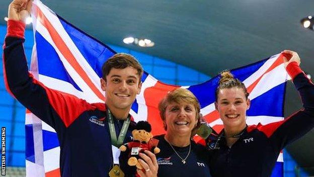 Tom Daley and Grace Reid celebrate gold