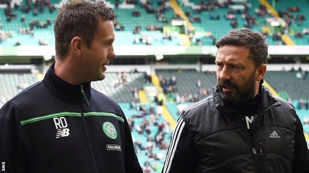 Celtic manager Ronny Deila and Aberdeen's Derek McInnes