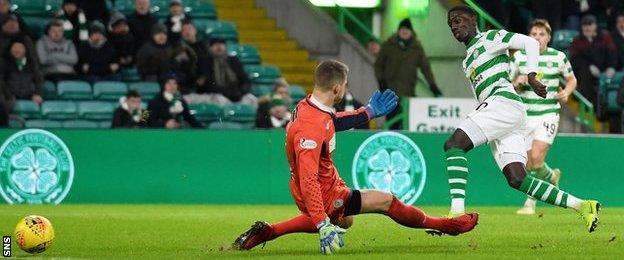 Celtic striker Timothy Weah scores against St Mirren