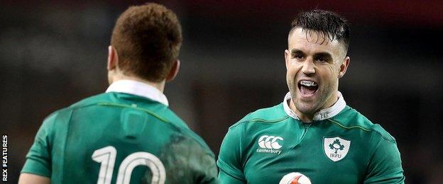 Conor Murray and Paddy Jackson celebrate victory over Australia in 2016