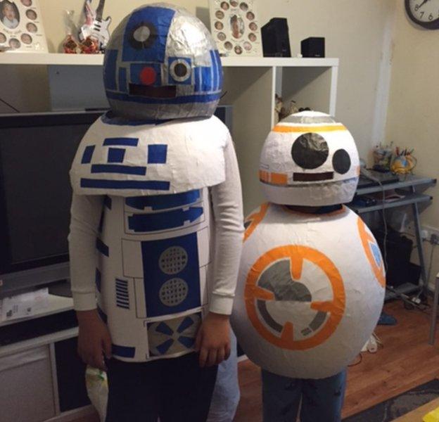 Miko and Karl from London are the Star Wars characters R2-D2 and BB-8