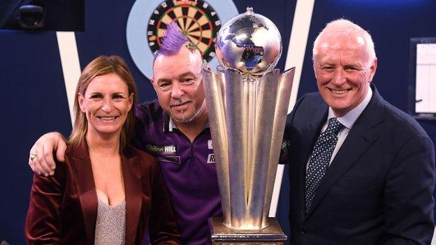 Barry Hearn (right) with world darts champion Peter Wright in January