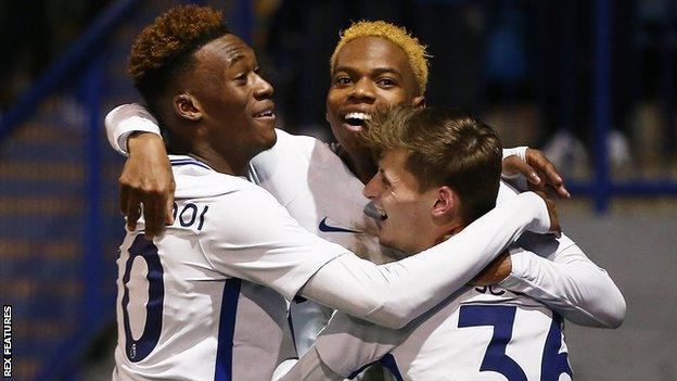 Chelsea's Charly Musonda celebrates the first of his two goals against Portsmouth