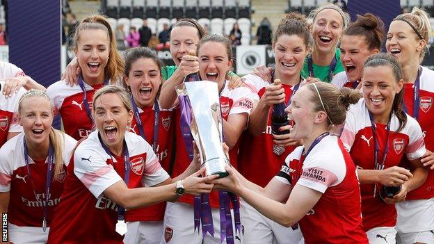 Arsenal players with the WSL trophy