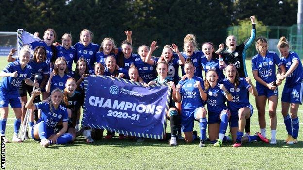 Leicester City celebrate winning the Women's Championship