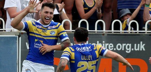 Tom Briscoe celebrates Leeds' opening try