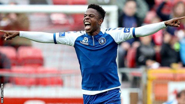 Chiedozie Ogbene celebrates scoring a goal for Limerick