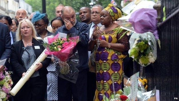 George Psaradakis (centre), the driver of the number 30 bus which was blown up in Tavistock Square, alongside Marie Fatayi-Williams (right), whose son Anthony was killed on the bus.