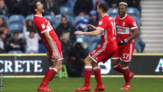 George Friend celebrates his first Middlesbrough goal since 2016