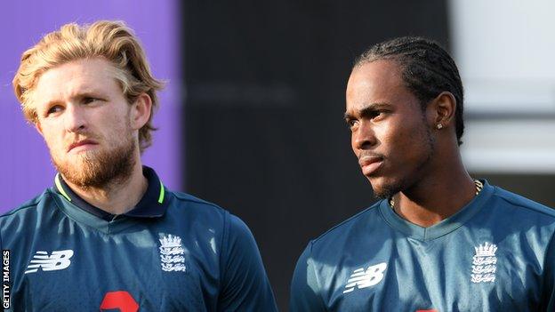 England bowlers David Willey (left) and Jofra Archer