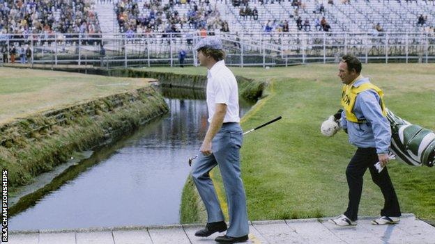 Tom Watson and caddie at the 1975 Open