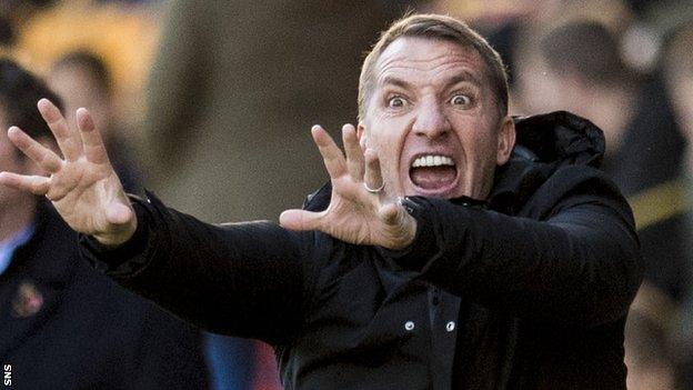 Brendan Rodgers makes a point to his Celtic side during their recent 4-0 win at St Johnstone