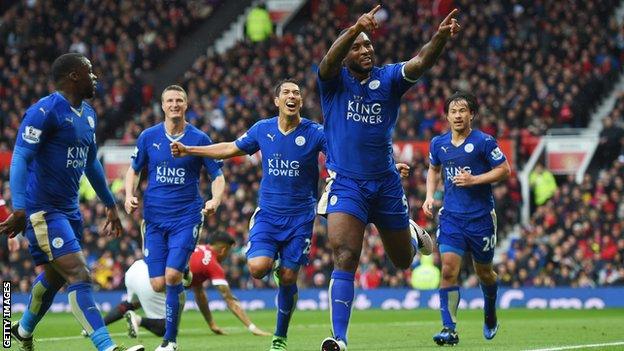 Jeffrey Schlupp, Robert Huth, Leonardo Ulloa, Wes Morgan and Shinji Okazaki