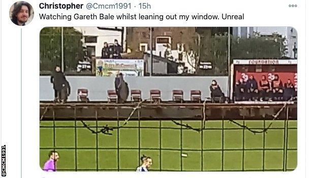 Picture of Gareth Bale playing on Rossett Park from fan's window