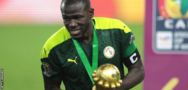 Kalidou Koulibaly with the Africa Cup of Nations trophy