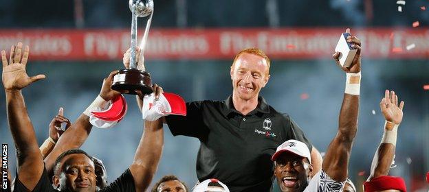 Ben Ryan celebrates the 2015 Sevens World Series title