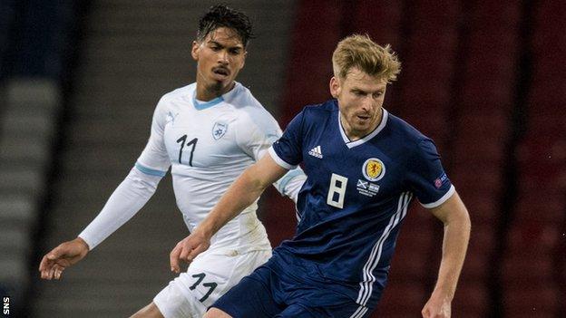 Stuart Armstrong playing for Scotland against Israel