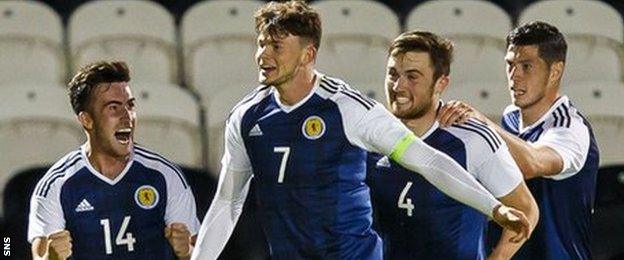 Scotland celebrate Oliver Burke's goal against Netherlands