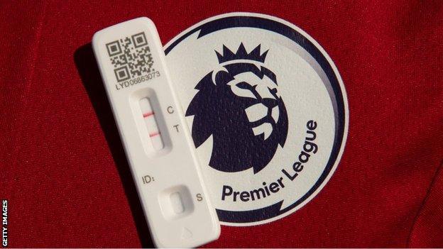 positive lateral flow test next to the Premier League badge