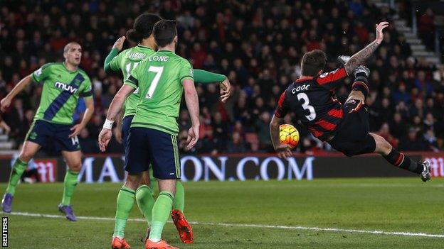 Bournemouth defender Steve Cook scores his second goal of the season