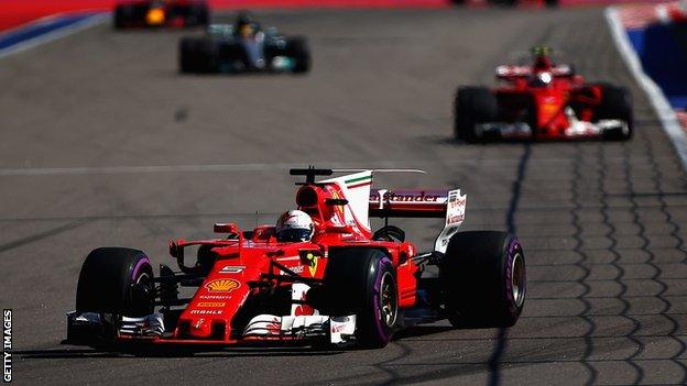 Sebastian Vettel (foreground) during the Russian GP