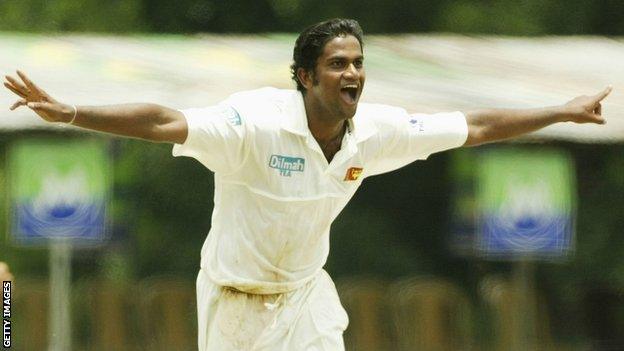 Former Sri Lanka bowler Nuwan Zoysa celebrates taking a wicket in a Test against Australia