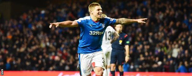 Martyn Waghorn celebrates scoring Rangers' second against Dumbarton