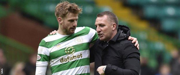 Celtic's Stuart Armstrong and Brendan Rodgers