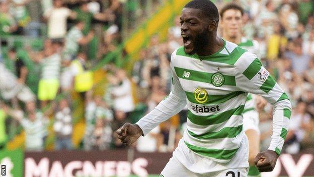 Olivier Ntcham celebrates scoring in Celtic's 3-1 home win over Rosenborg