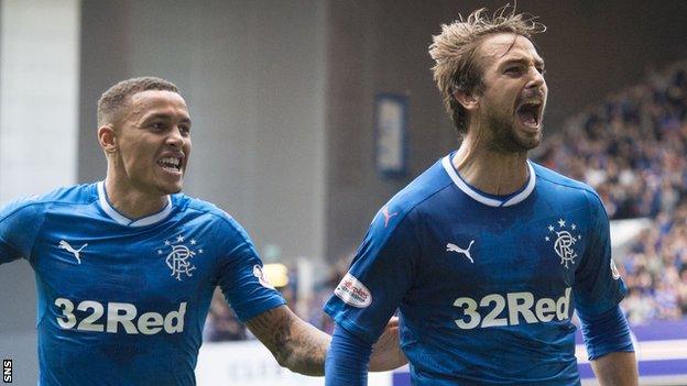 Rangers' James Tavernier and Niko Kranjcar celebrate