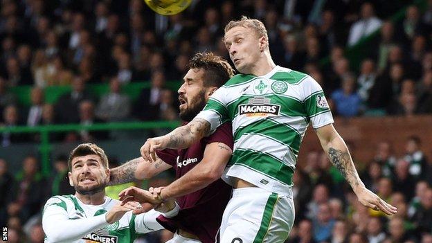 Hearts defender Blazej Augustyn in action against Celtic