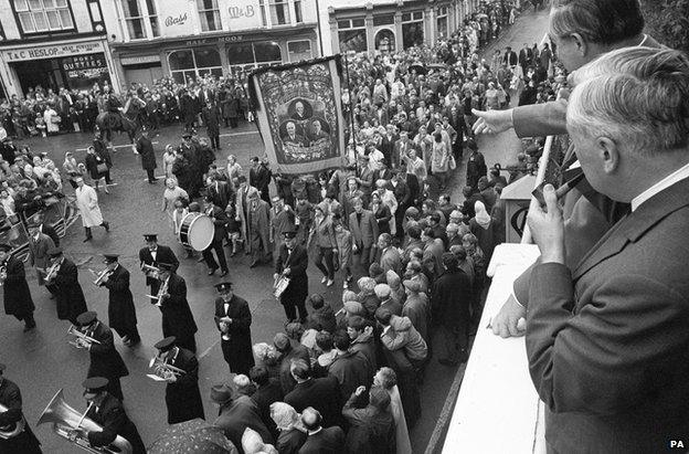 Harold Wilson watches the 1967 Durham Miners' Gala