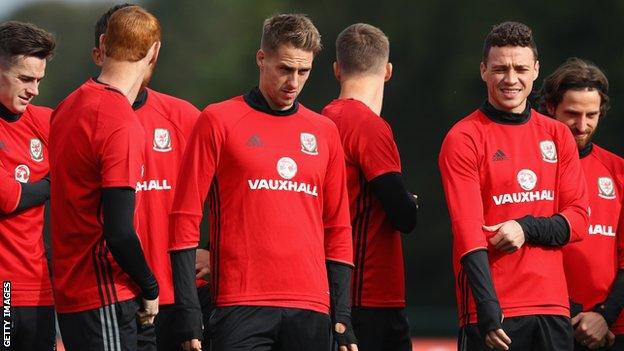 Wales players in training