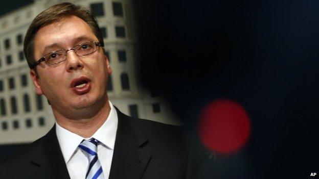 Serbia's Prime Minister Aleksandar Vucic speaking during a press conference