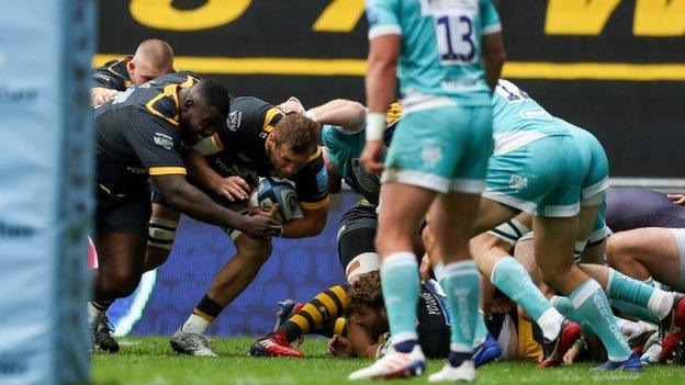 Wasps skipper Brad Shields' first-half try on his 50th appearance encapsulated his side's dominance up front