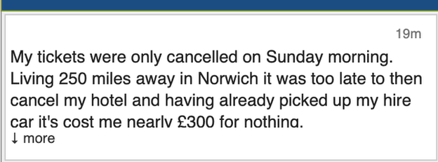 Cricket supporters from across the country have contacted BBC Sport to share their frustration at the late ticket cancellations