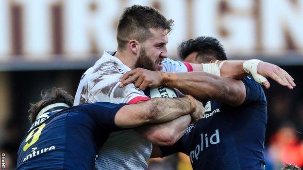 Stuart McCloskey in action for Ulster against Clermont on their last visit to the Parc des Sports Marcel Michelin in January 2020