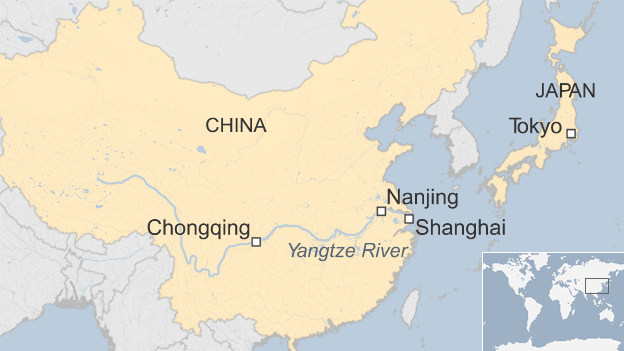 Map showing Nanjing, Shanghai and Chongqing