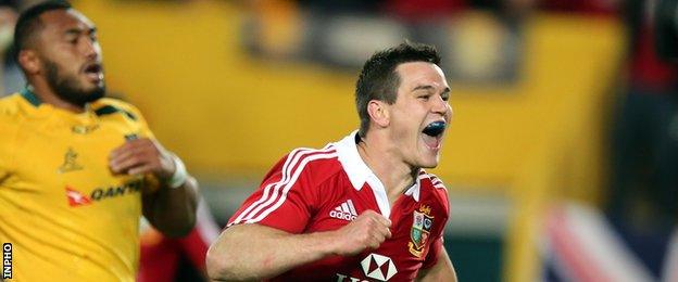 Johnny Sexton celebrates scoring a try for the Lions against Australia in 2013