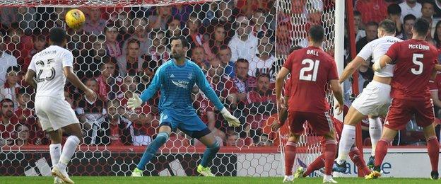 Burnley's Sam Vokes scores against Aberdeen