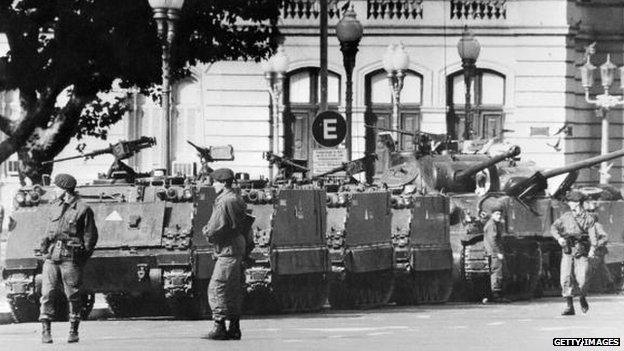 Tanks on the streets of Buenos Aires after the 1976 coup