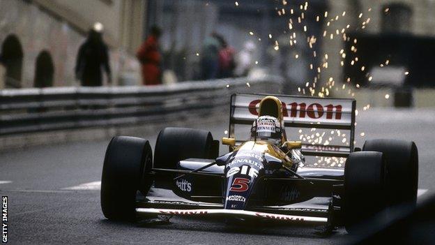 Nigel Mansell drives his FW14B Williams at Monaco in 1992