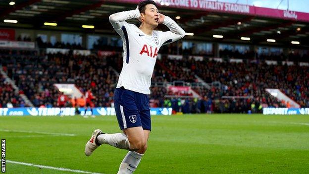 Son celebrates the second goal of an impressive display