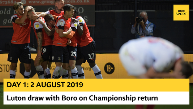 Luton celebrate opening-day against Middlesbrough