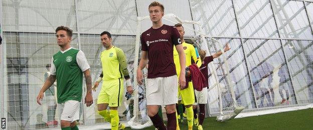 Hibs and Hearts youth play at the Oriam indoor centre in Edinburgh