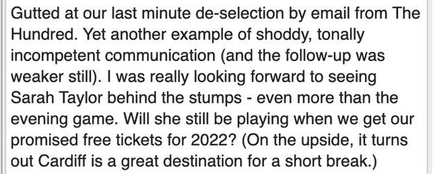 Cricket supporters from across the country have contacted BBC Sport to share their frustration at the late ticket cancellations