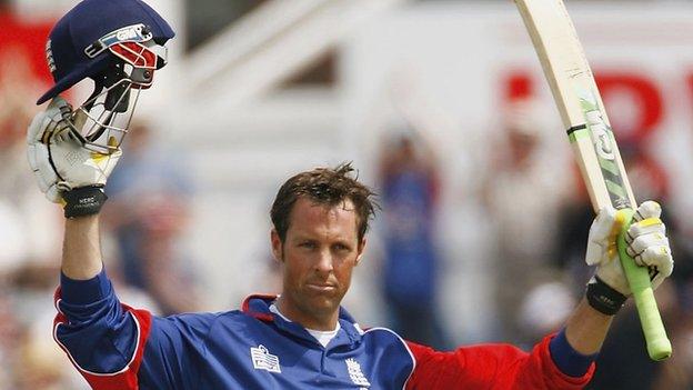 Marcus Trescothick celebrates a century at Headingley in 2006