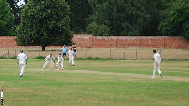 Harrison Jones bowls to Kearan Gibbs